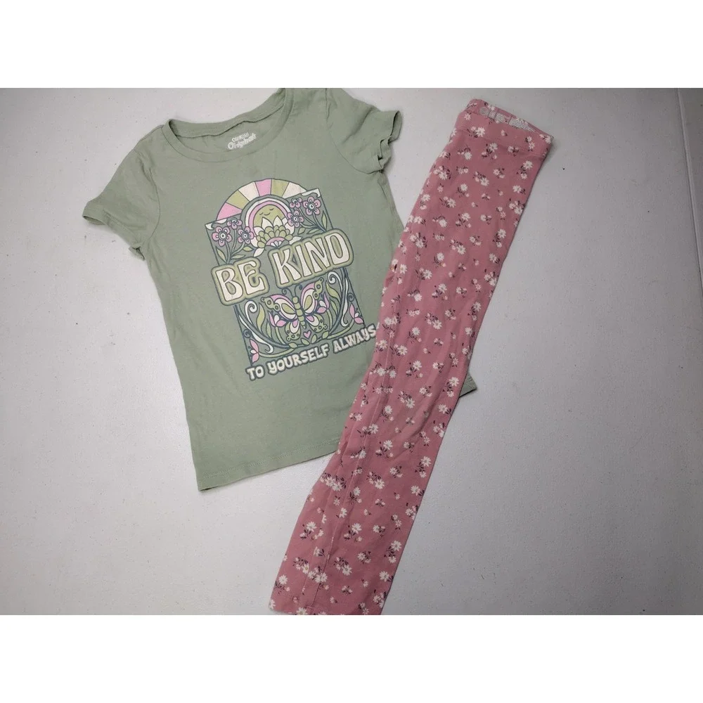OshKosh B'gosh Girls Sage Green Be Kind Shirt Wonder Nation Floral Leggings 6 6X